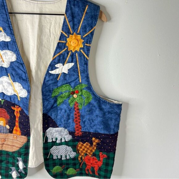 Handmade Vintage Noah's Ark Themed Quilted Vest with Animal Motifs - Picture 2 of 16